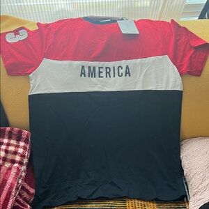 Denim & Flower Red, White, and Navy Short Sleeve Tee